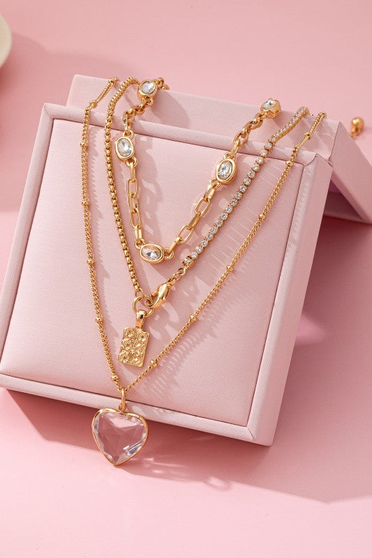 Rhinestone Heart Charm Necklace