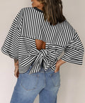 Black Striped Bow Back Top