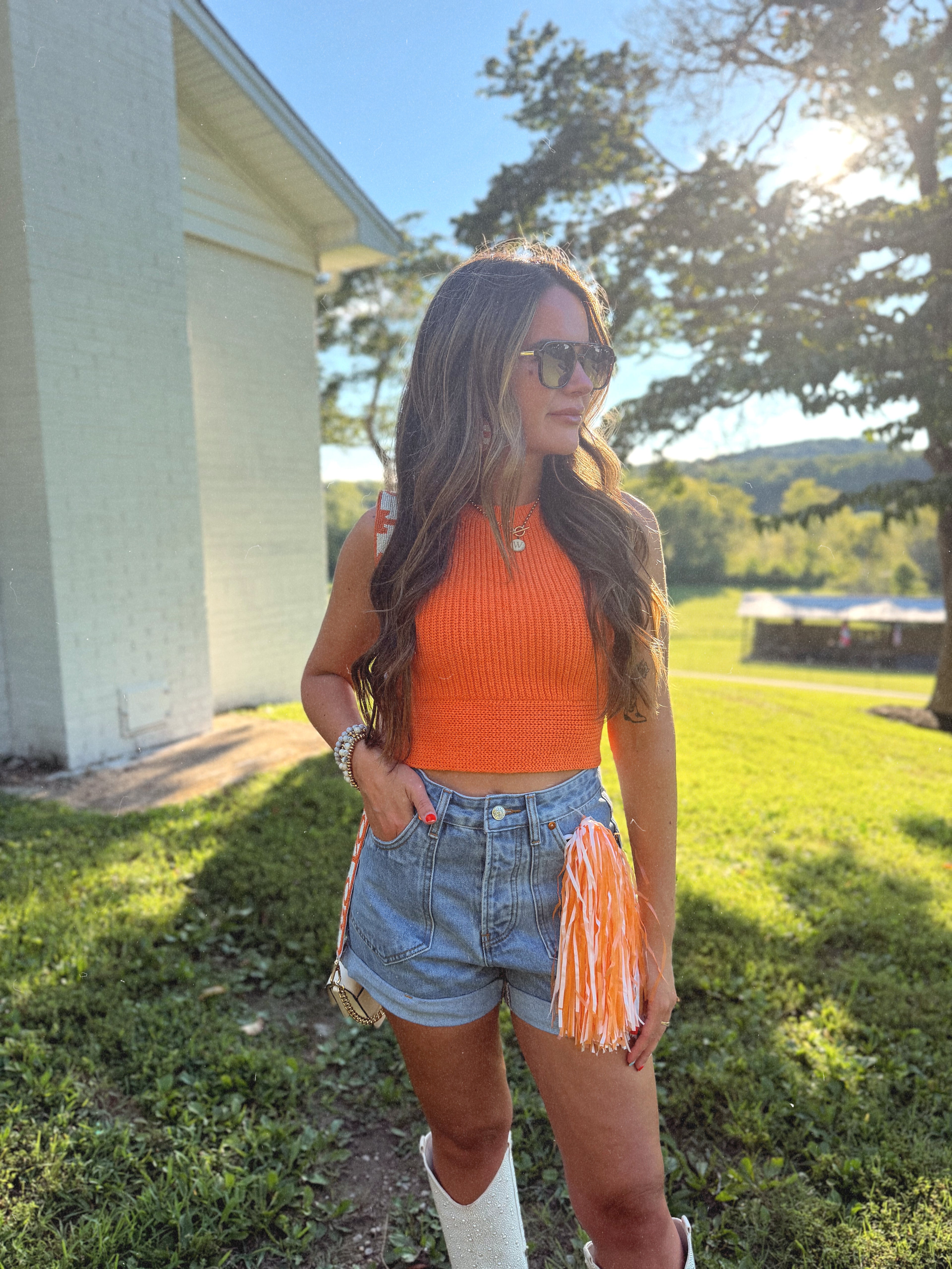 Big Orange Bow Back Sweater Top