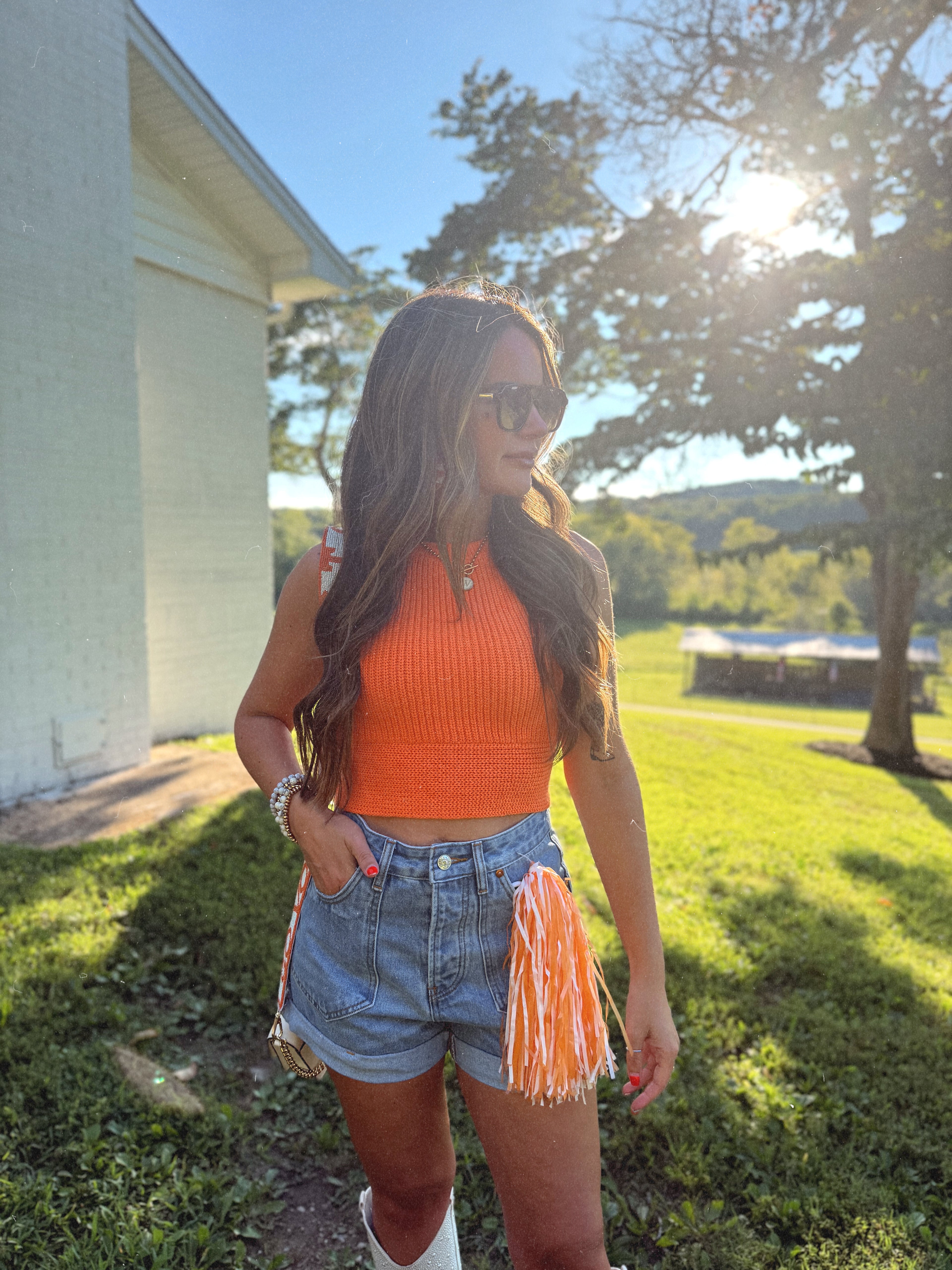Big Orange Bow Back Sweater Top