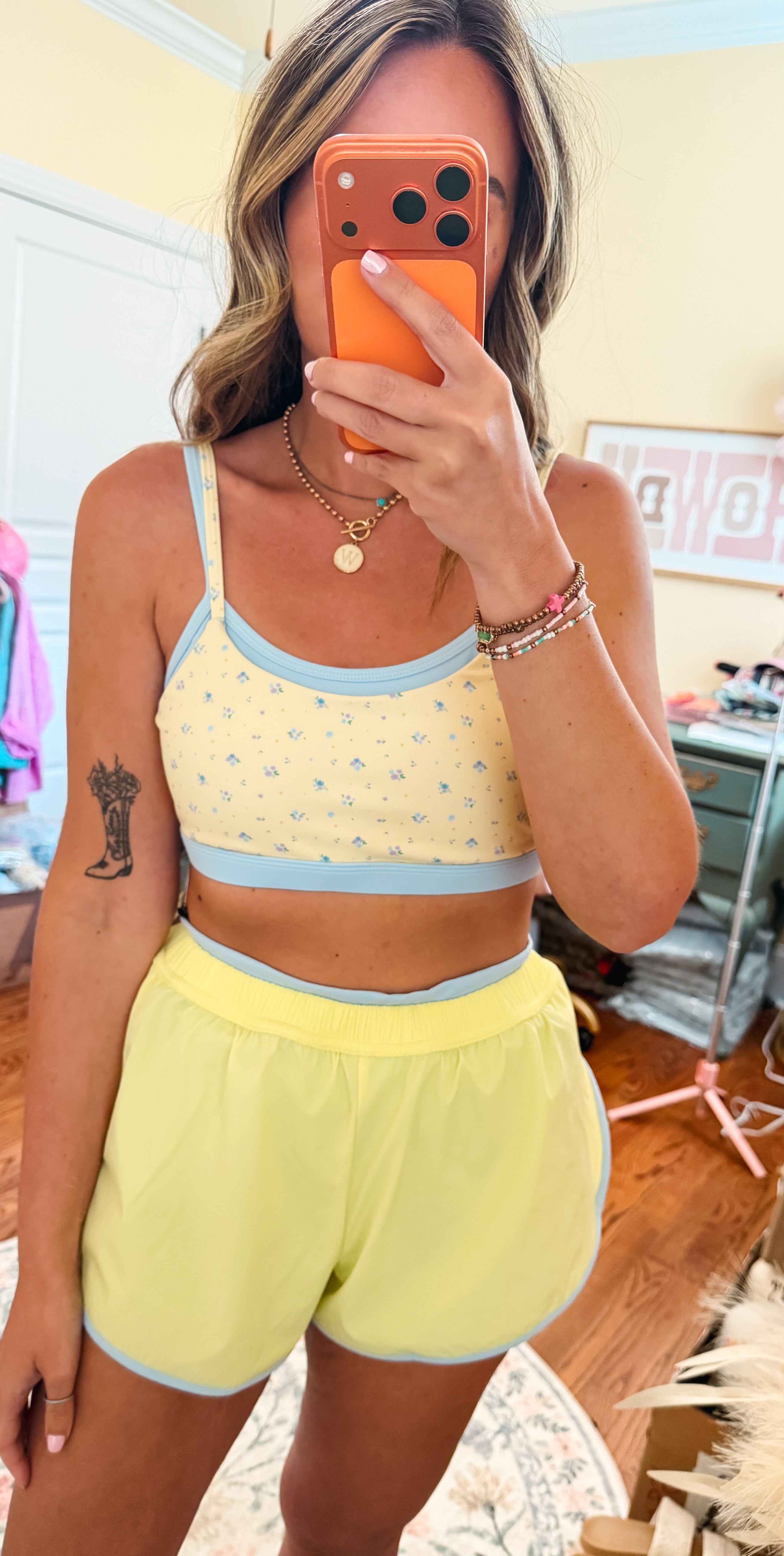 Lemon Ditsy Double Layered Sports Bra