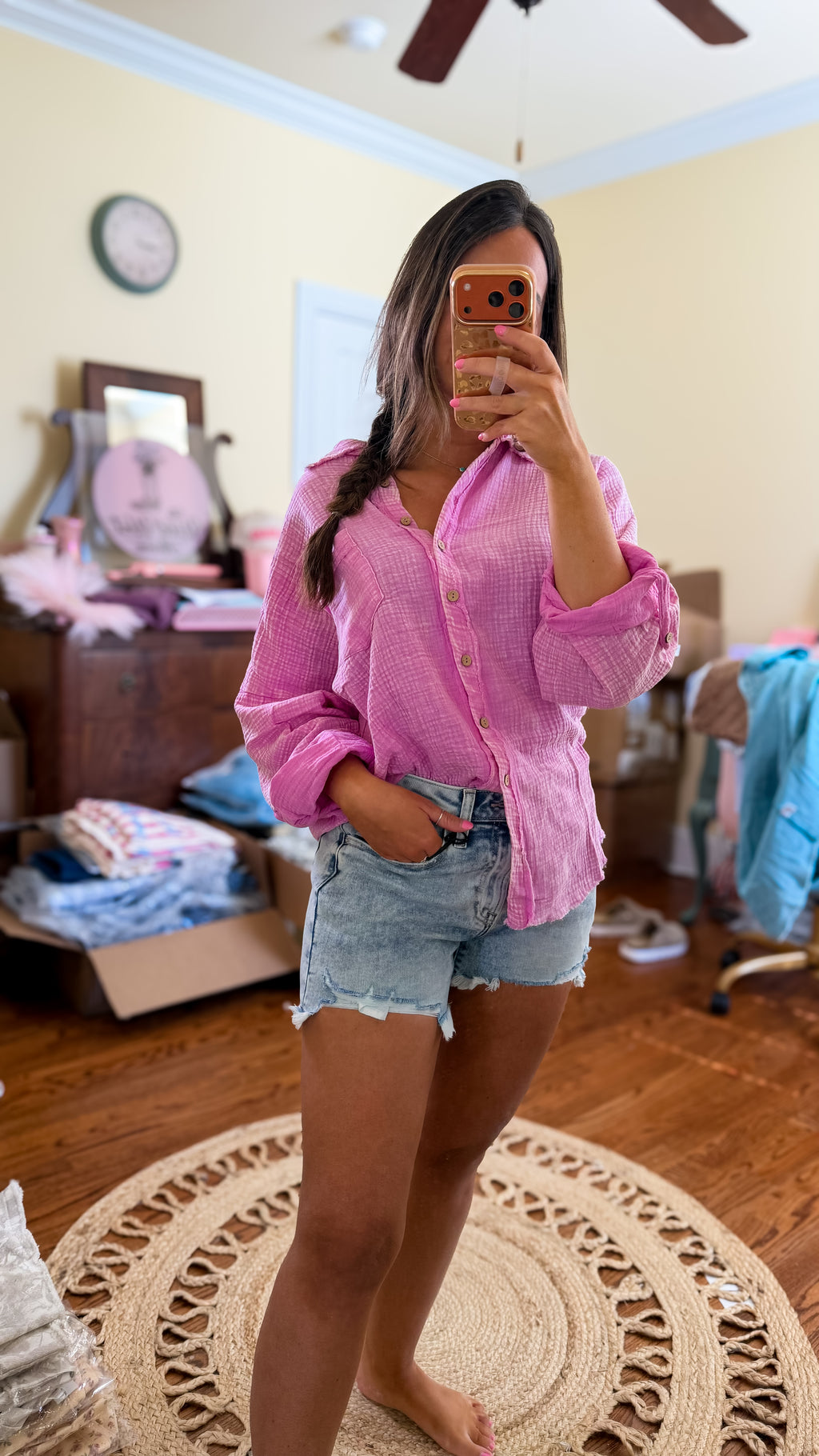 Light Wash Distressed Denim High Rise Shorts