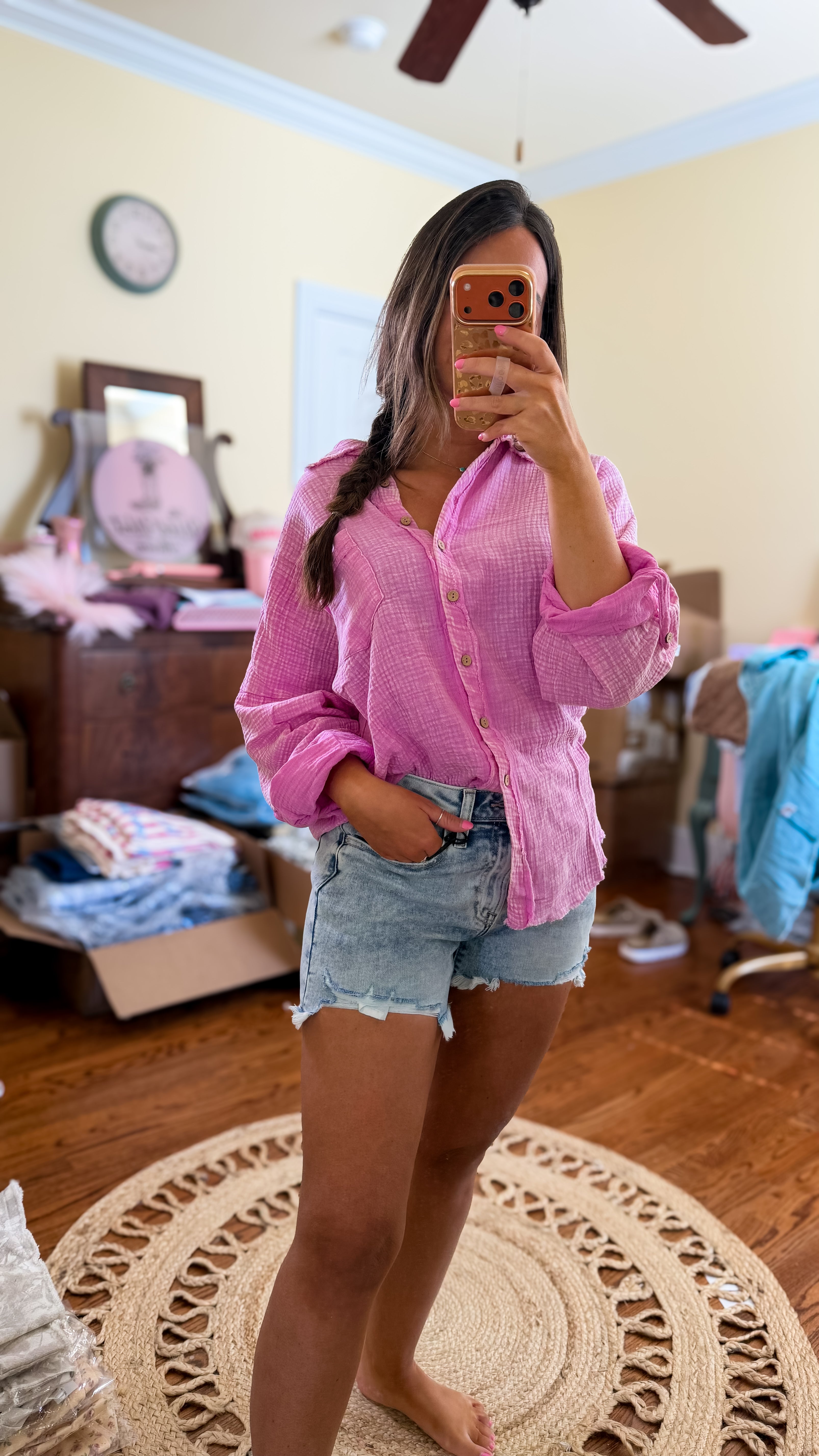 Light Wash Distressed Denim High Rise Shorts