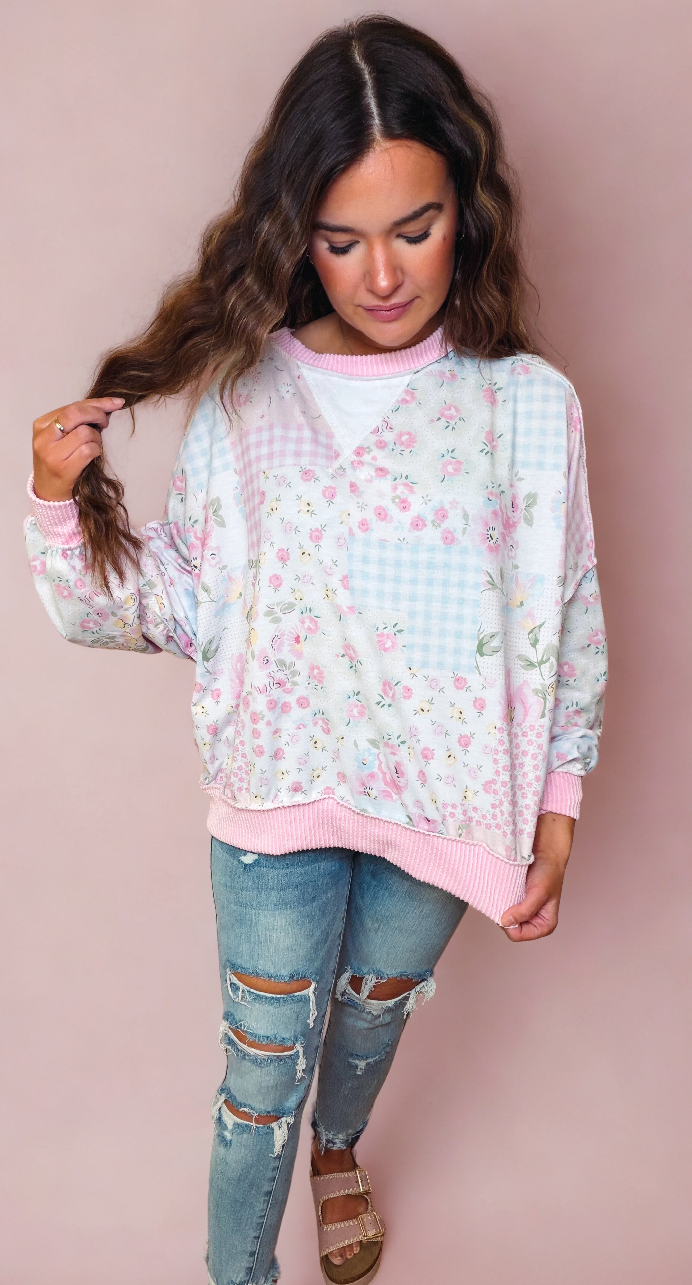 Cottage Bloom Patchwork Oversized Top