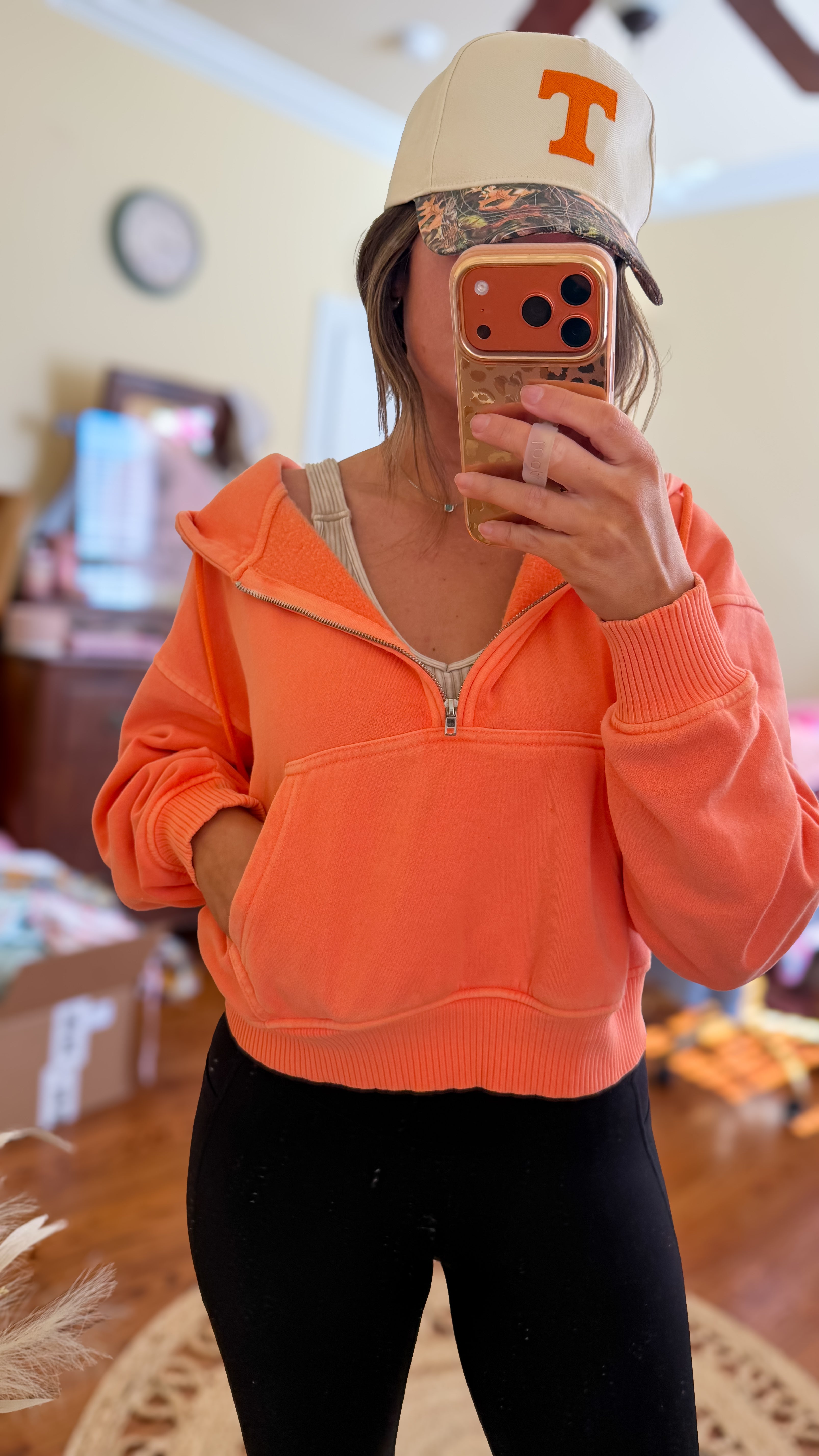 Peachy Keen Half Zip Hooded Pullover