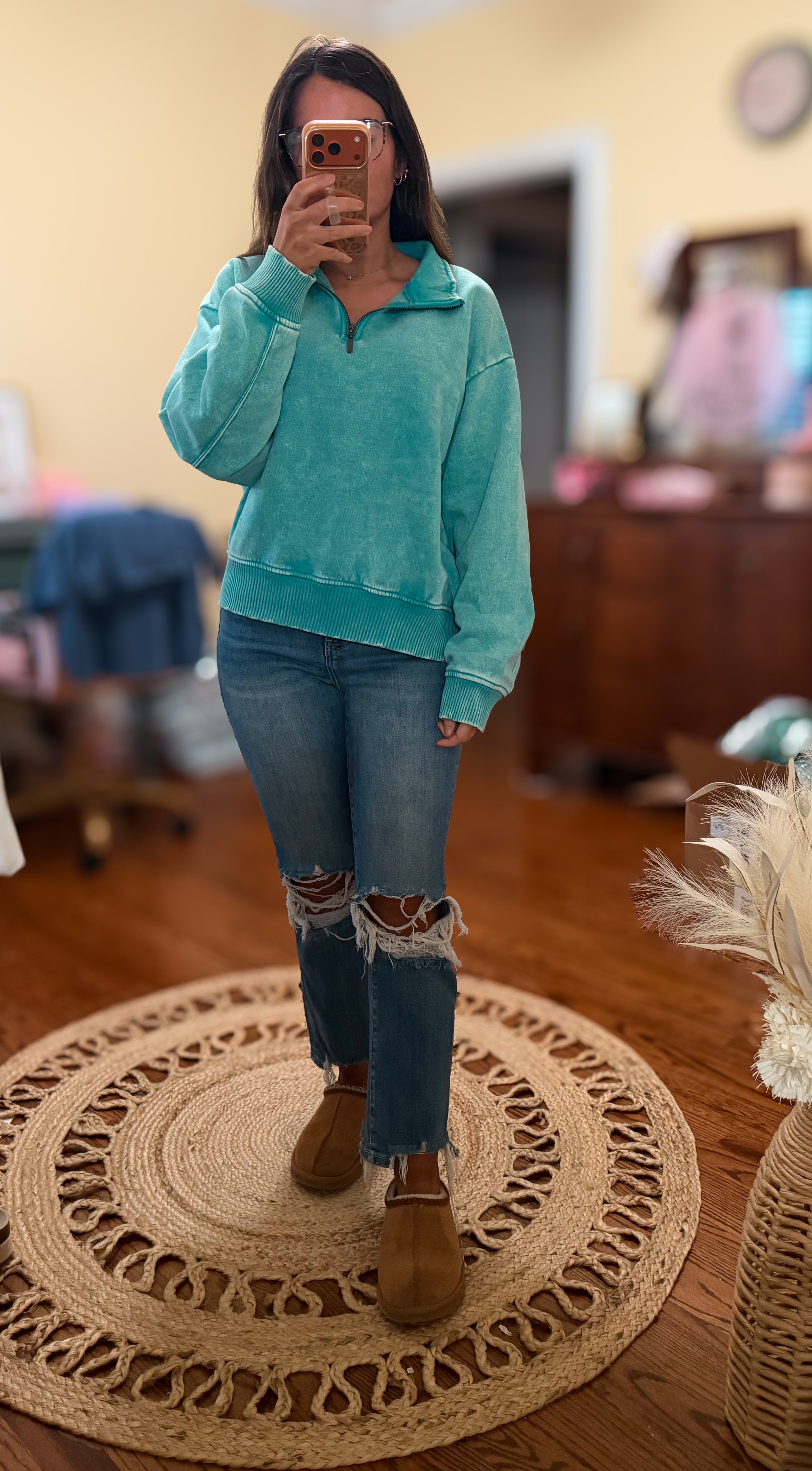 Ocean Waters Acid Wash Half Zip Pullover