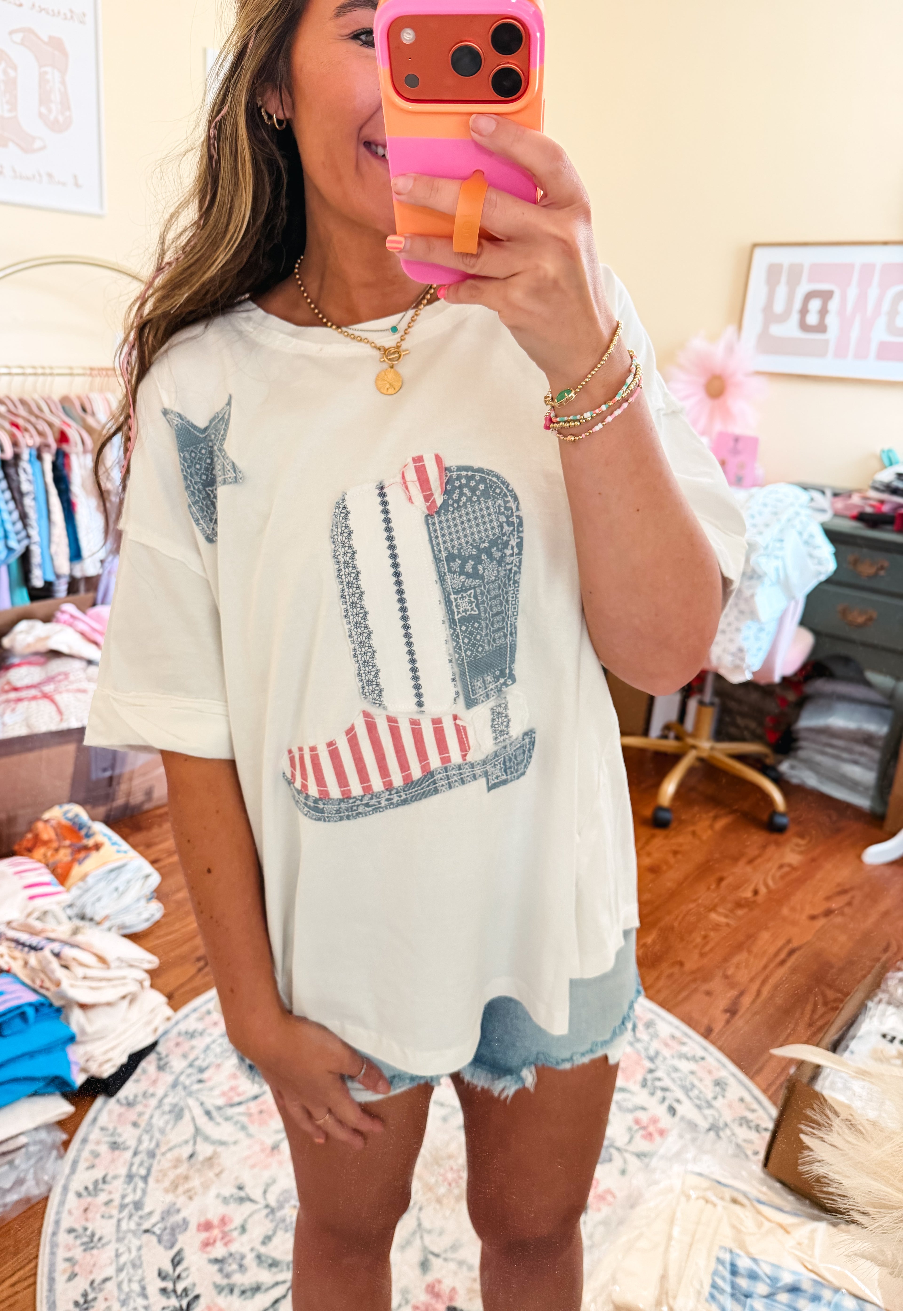 Cowboy Take Me Away Patchwork Top