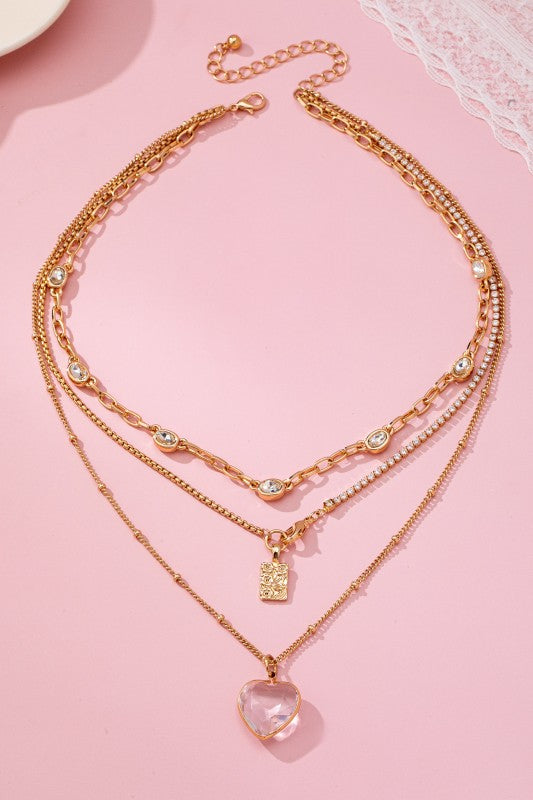 Rhinestone Heart Charm Necklace