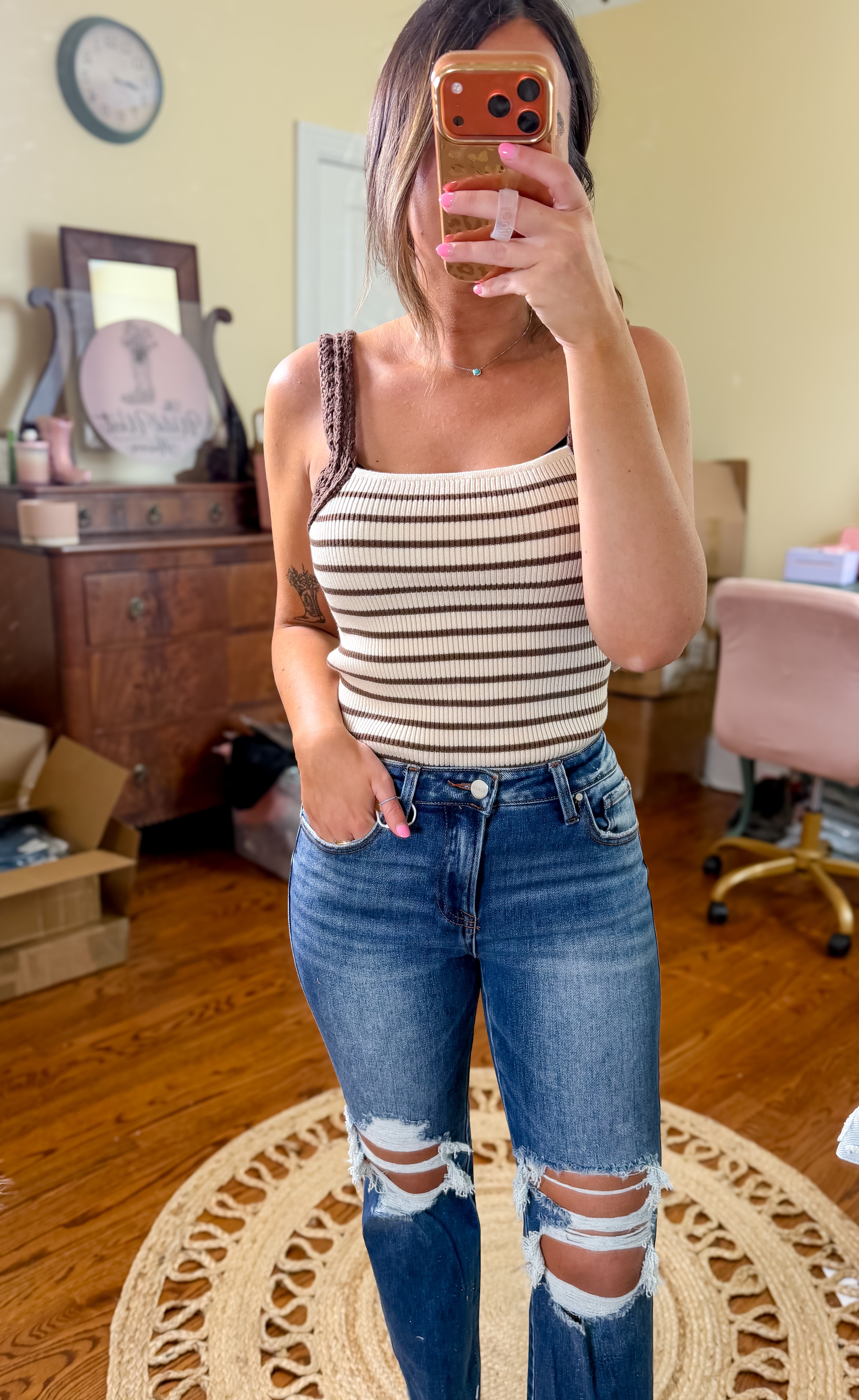 Saddle Stripe Crochet Tank