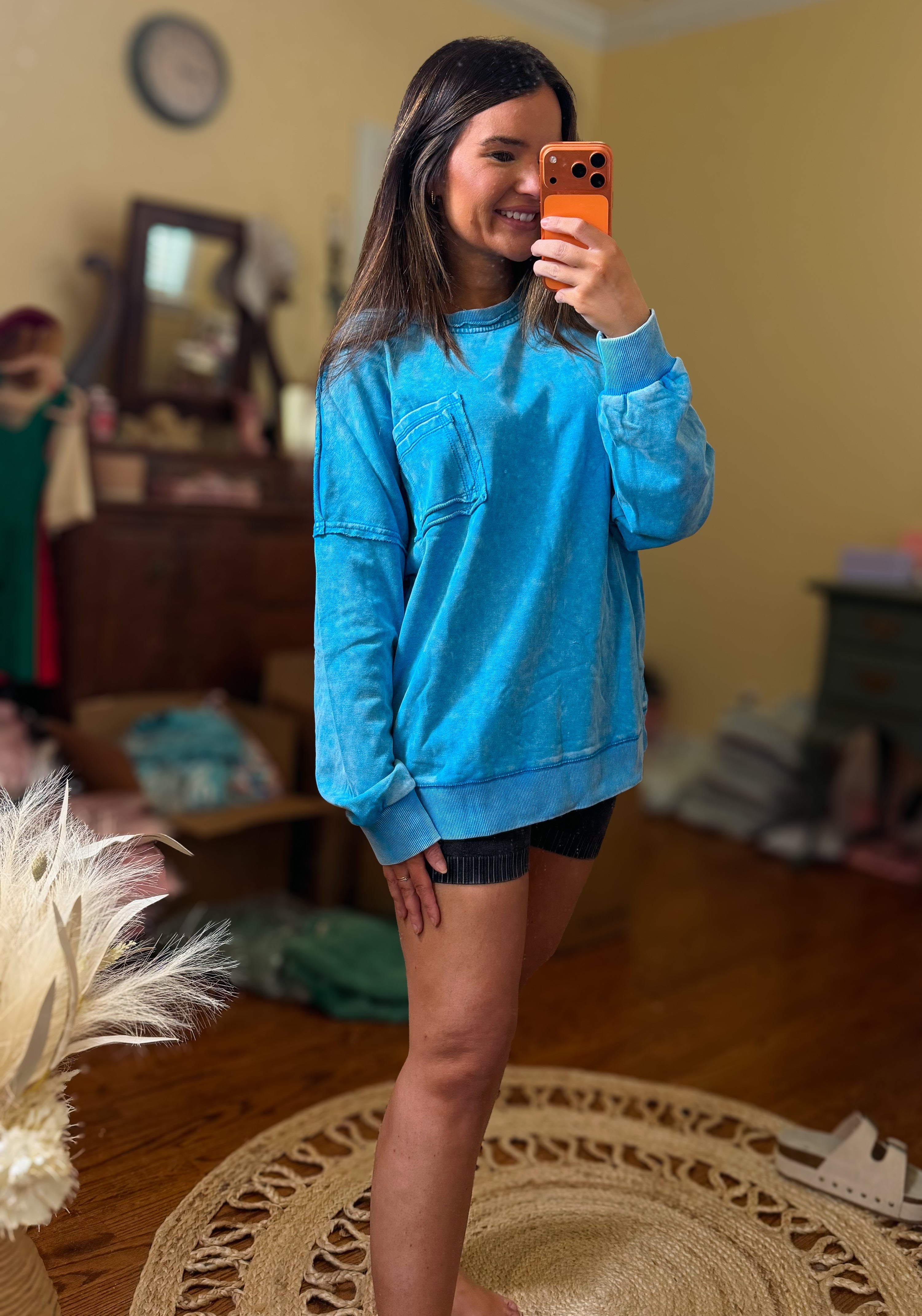 Ocean Blue Mineral Wash Oversized Pullover