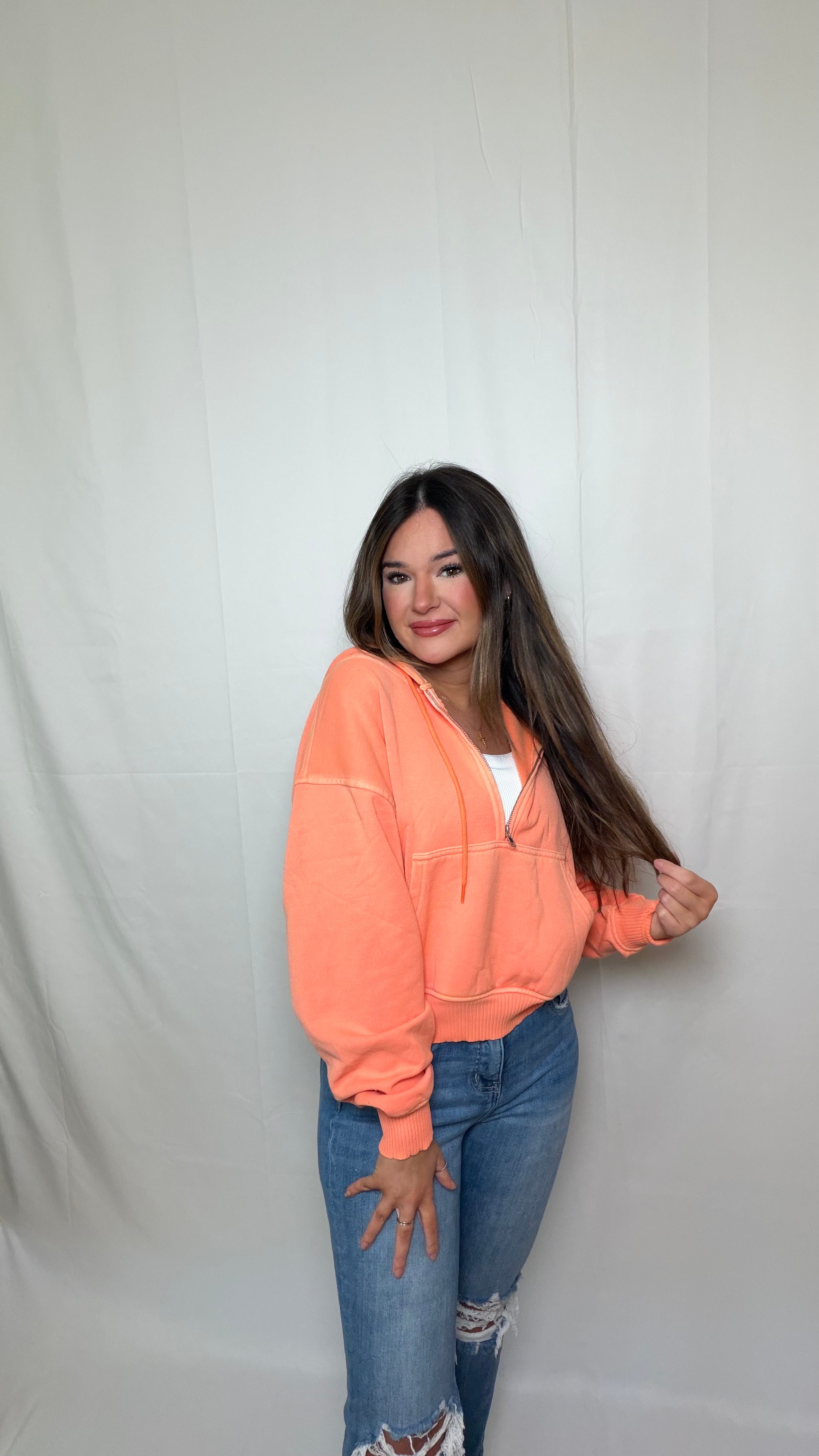 Peachy Keen Half Zip Hooded Pullover