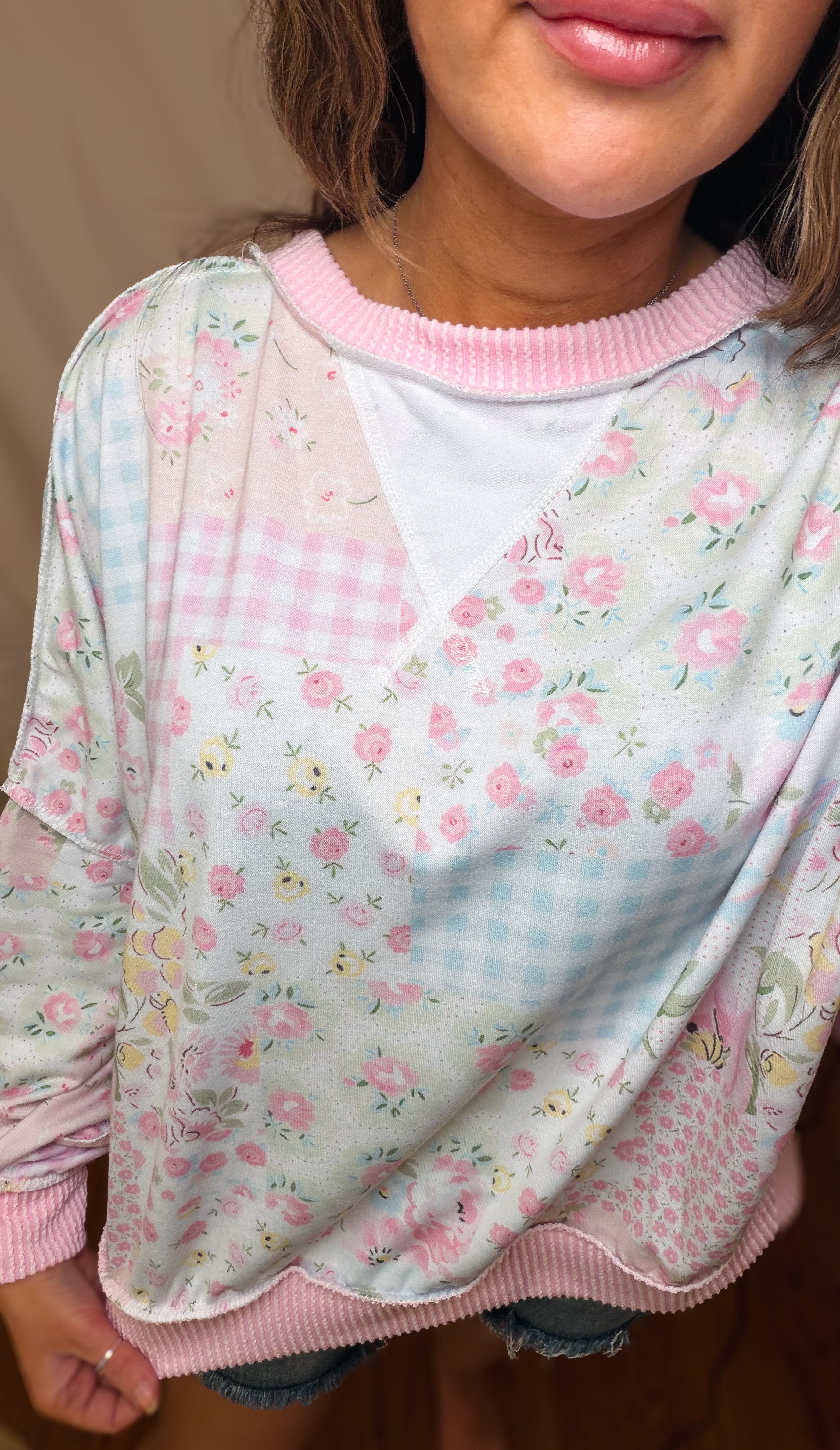 Cottage Bloom Patchwork Oversized Top