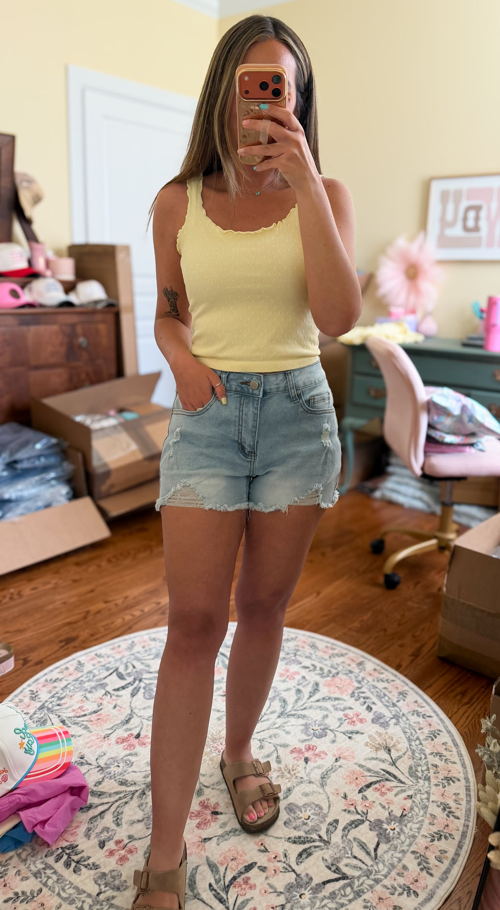 Honey Dot Tank - butter yellow