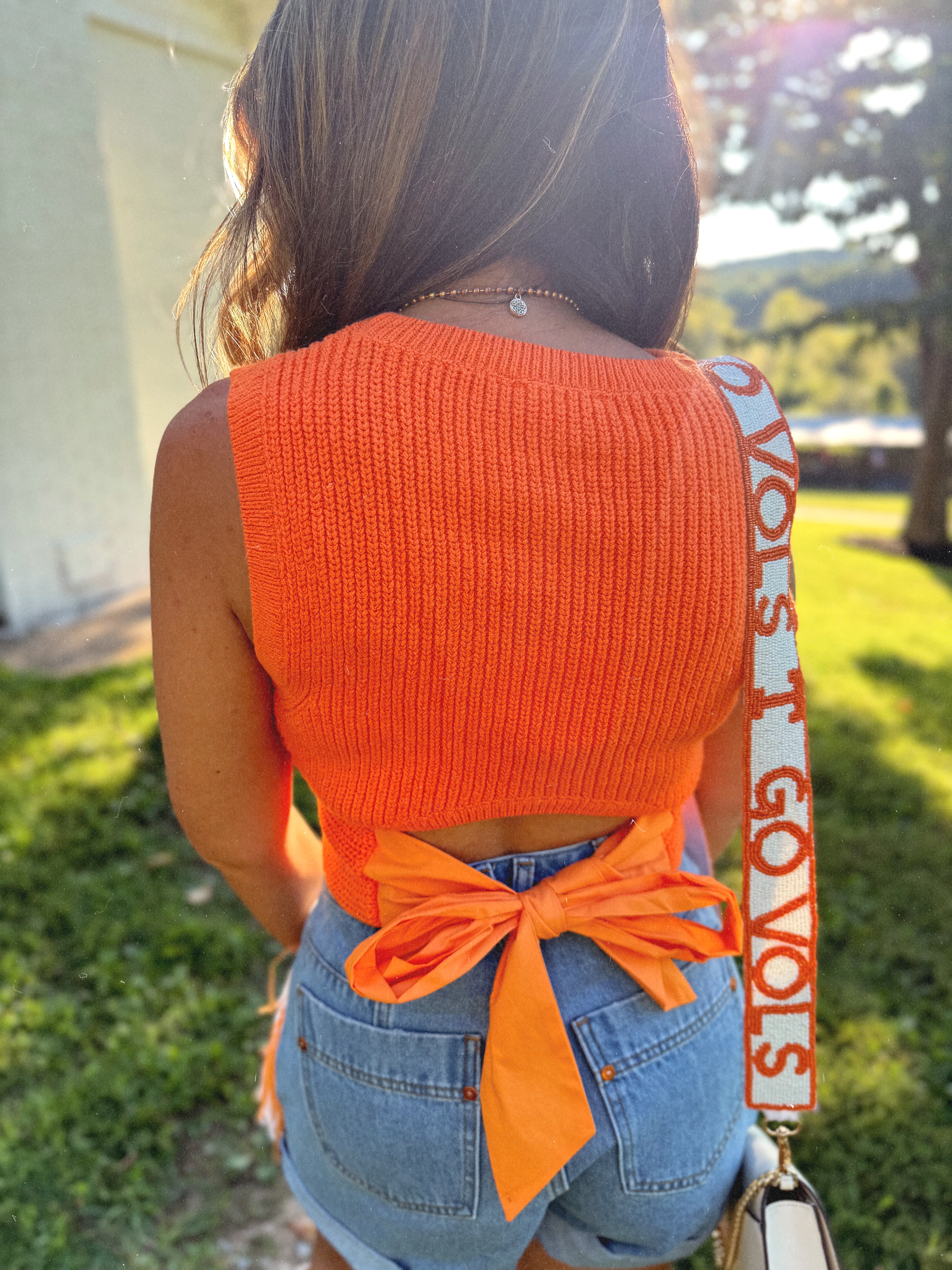 Big Orange Bow Back Sweater Top