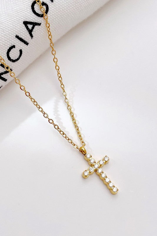 Gold Rhinestone Cross Necklace
