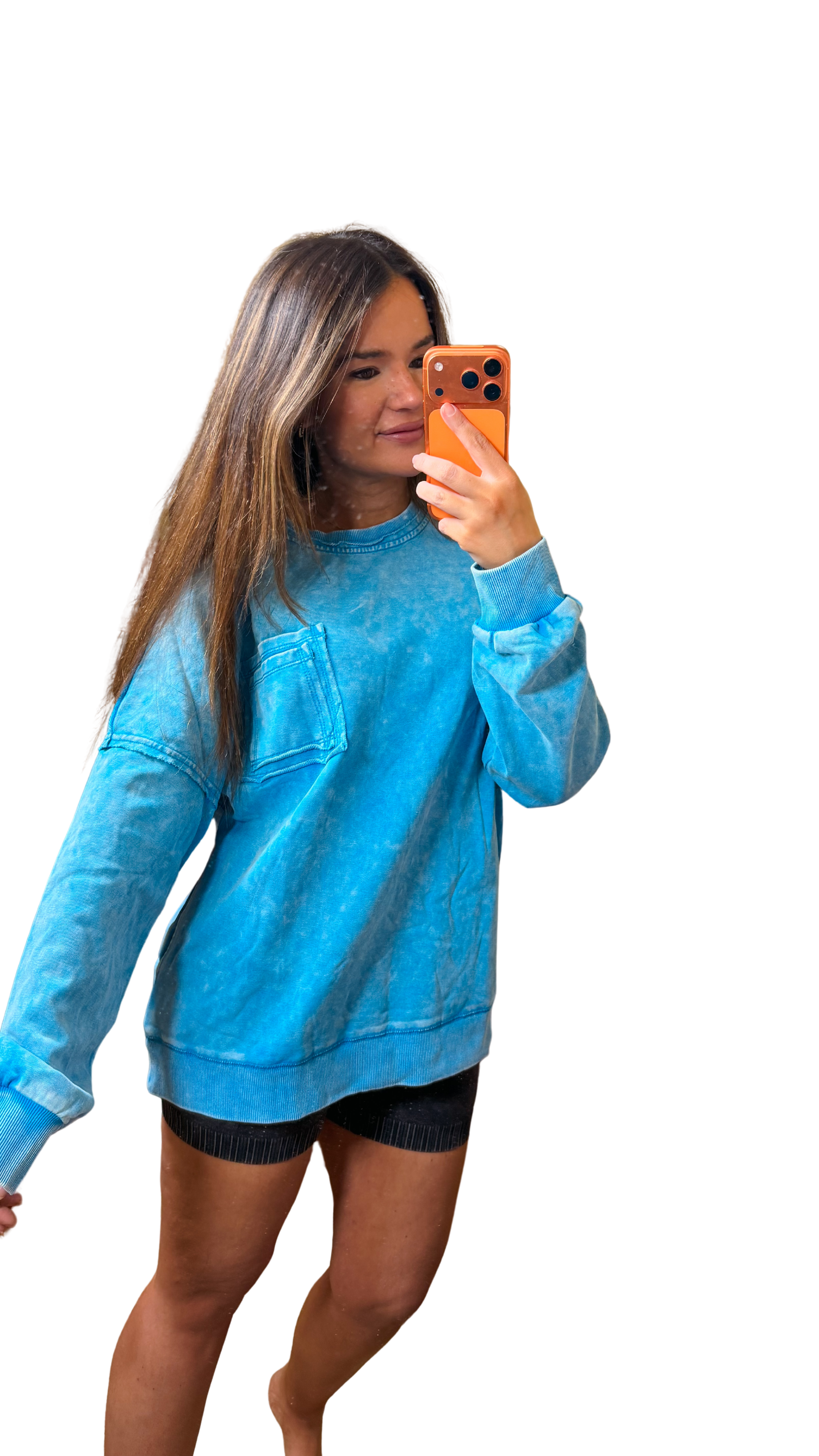 Ocean Blue Mineral Wash Oversized Pullover