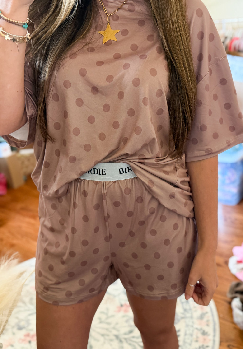 Birdie Butter Rum Polka Dot Boxer Set