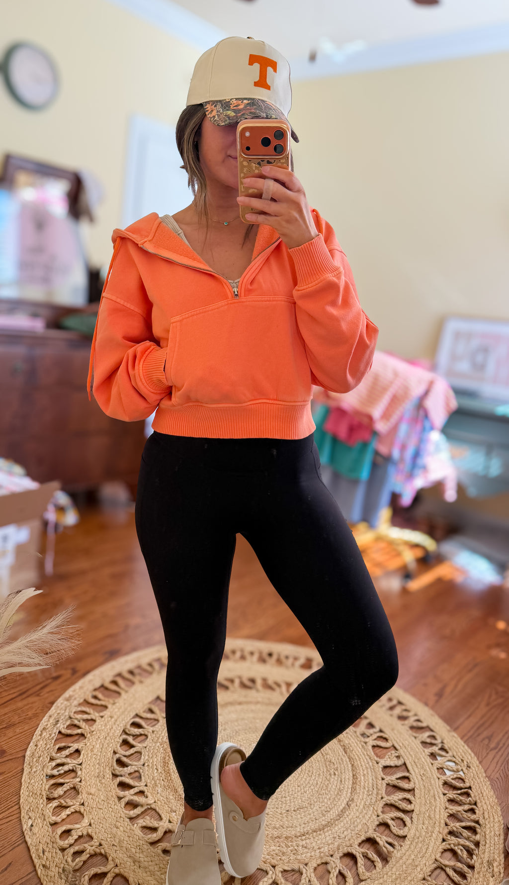 Peachy Keen Half Zip Hooded Pullover