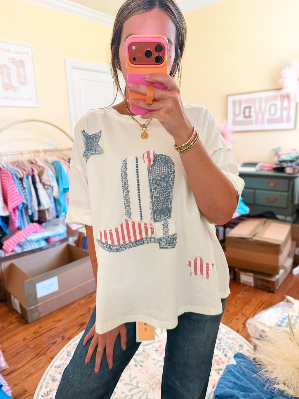 Cowboy Take Me Away Patchwork Top