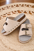 Beige Platform Buckle Sandals