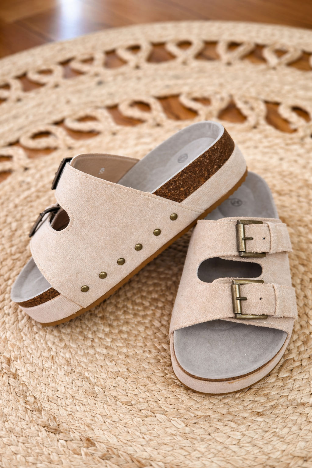 Beige Platform Buckle Sandals
