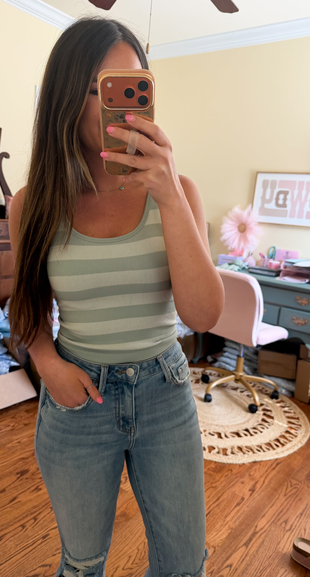 High Noon Striped Padded Tank Top