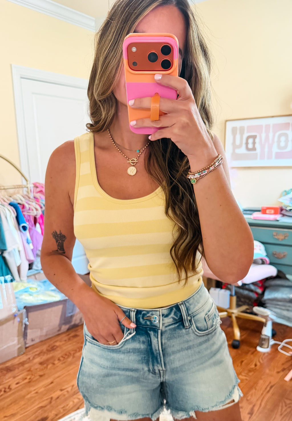 High Noon Stripe Padded Tank - Butter Yellow