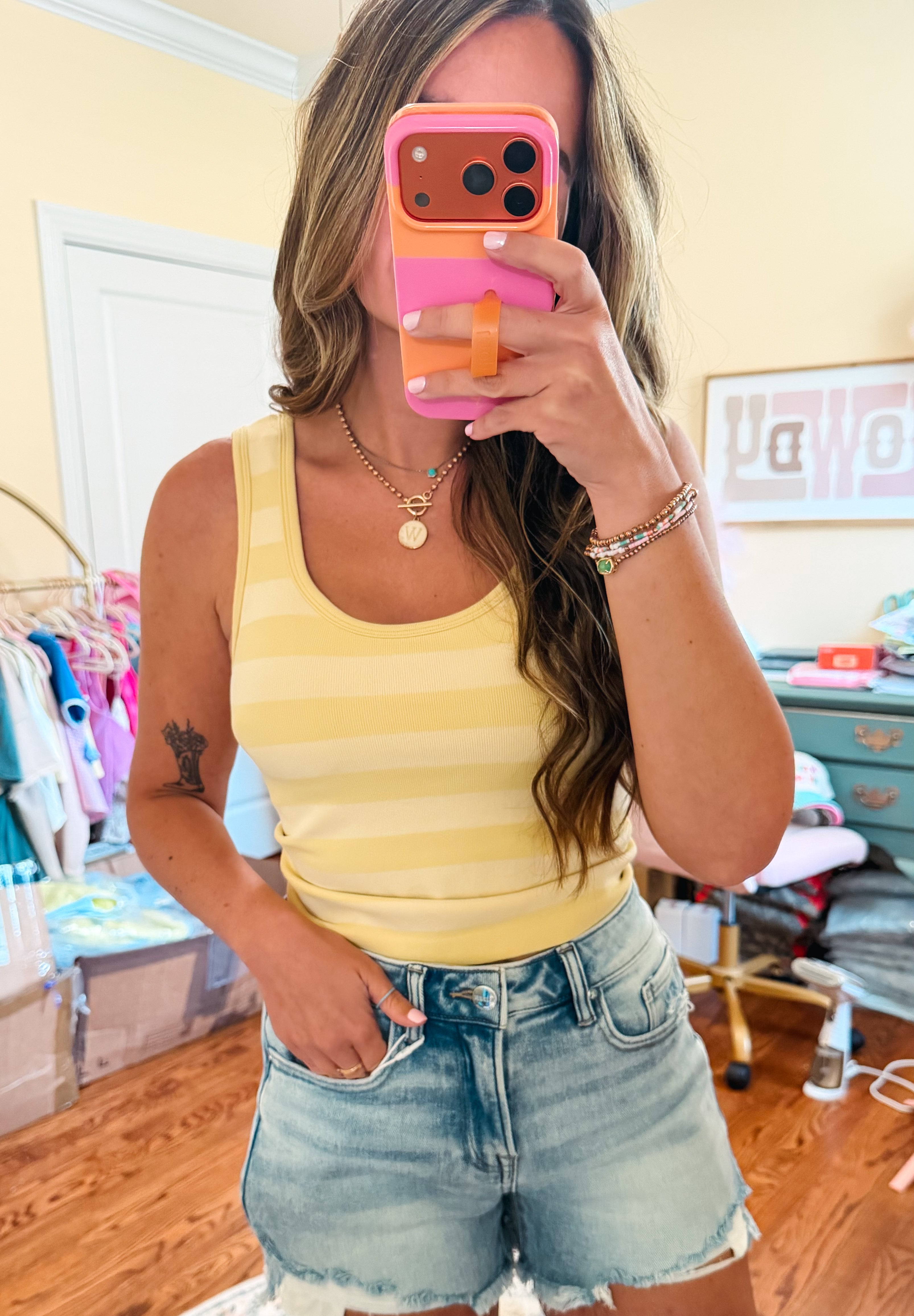 High Noon Stripe Padded Tank - Butter Yellow