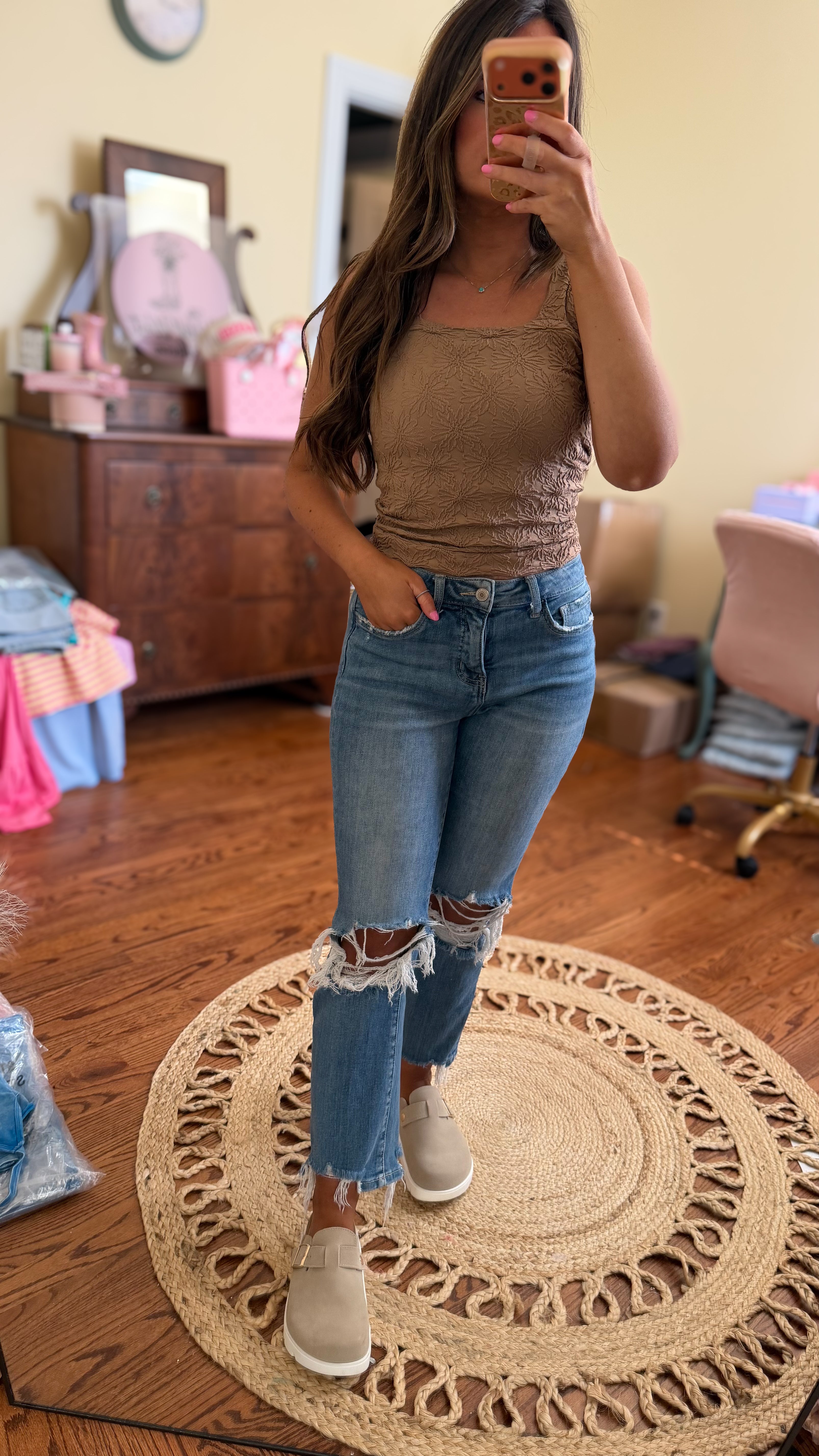 Seamless Textured Floral Tank
