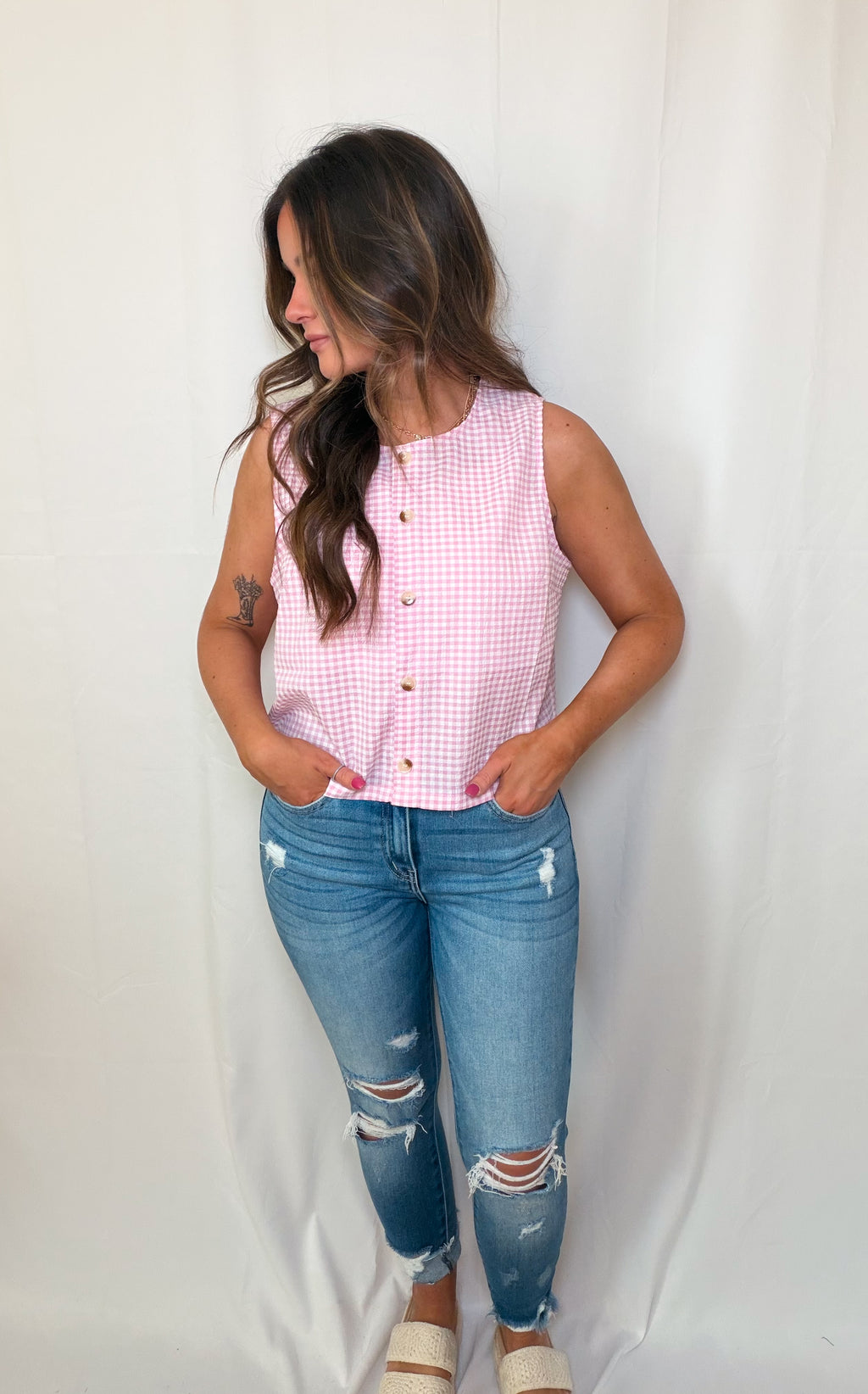 Blush Gingham Tank