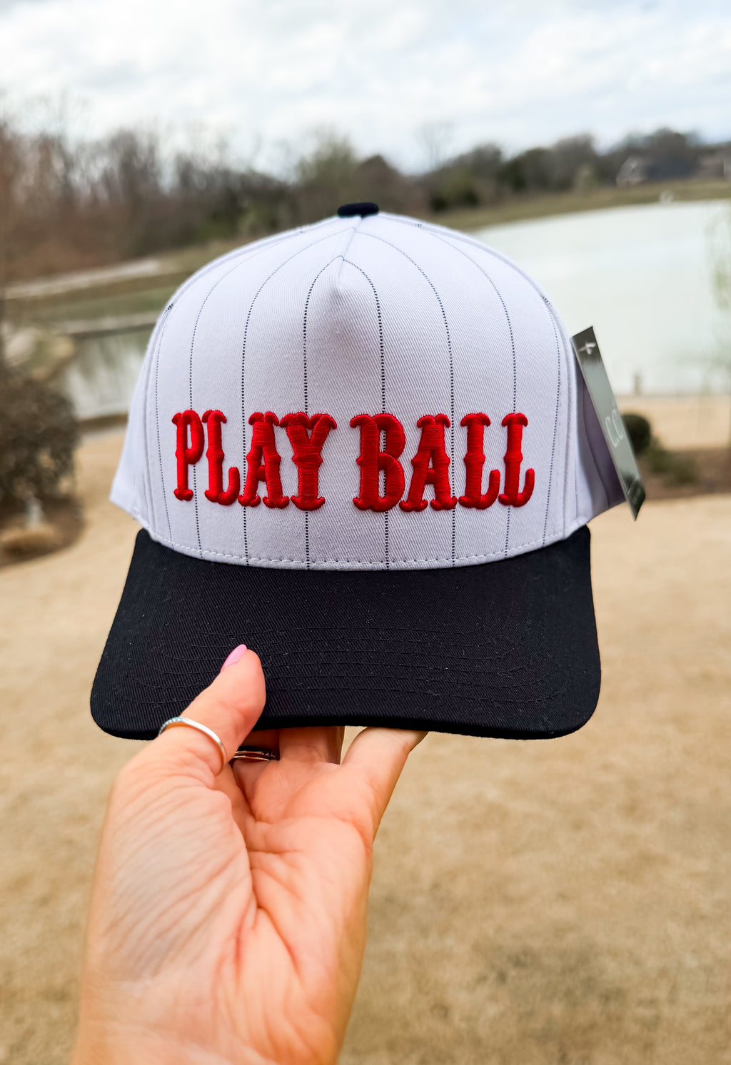 Pinstripe Play Ball Baseball Hat