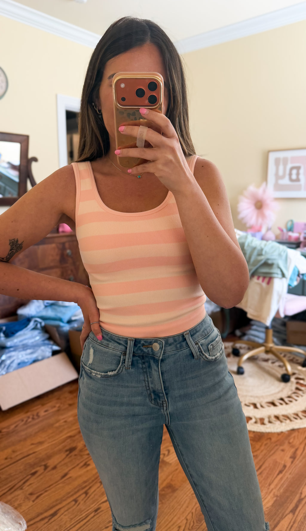 High Noon Striped Padded Tank Top