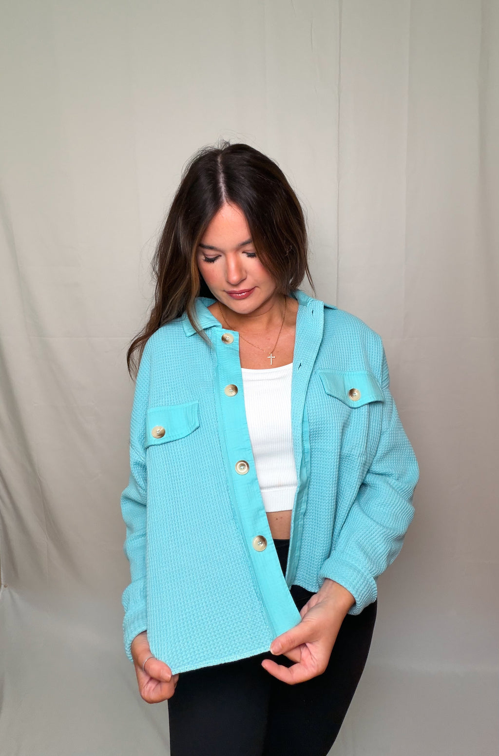 Waffle Knit Cropped Shacket