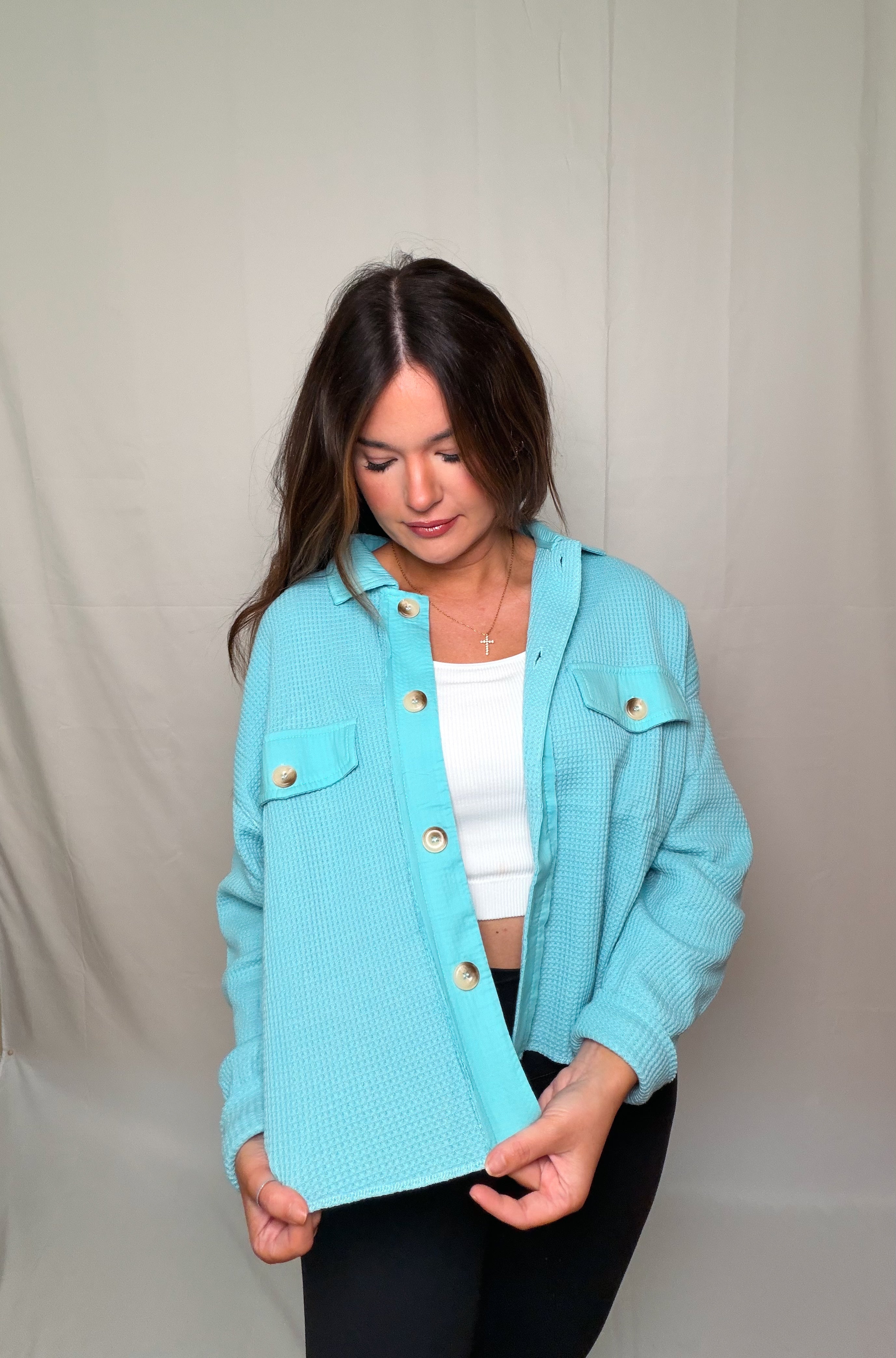 Waffle Knit Cropped Shacket