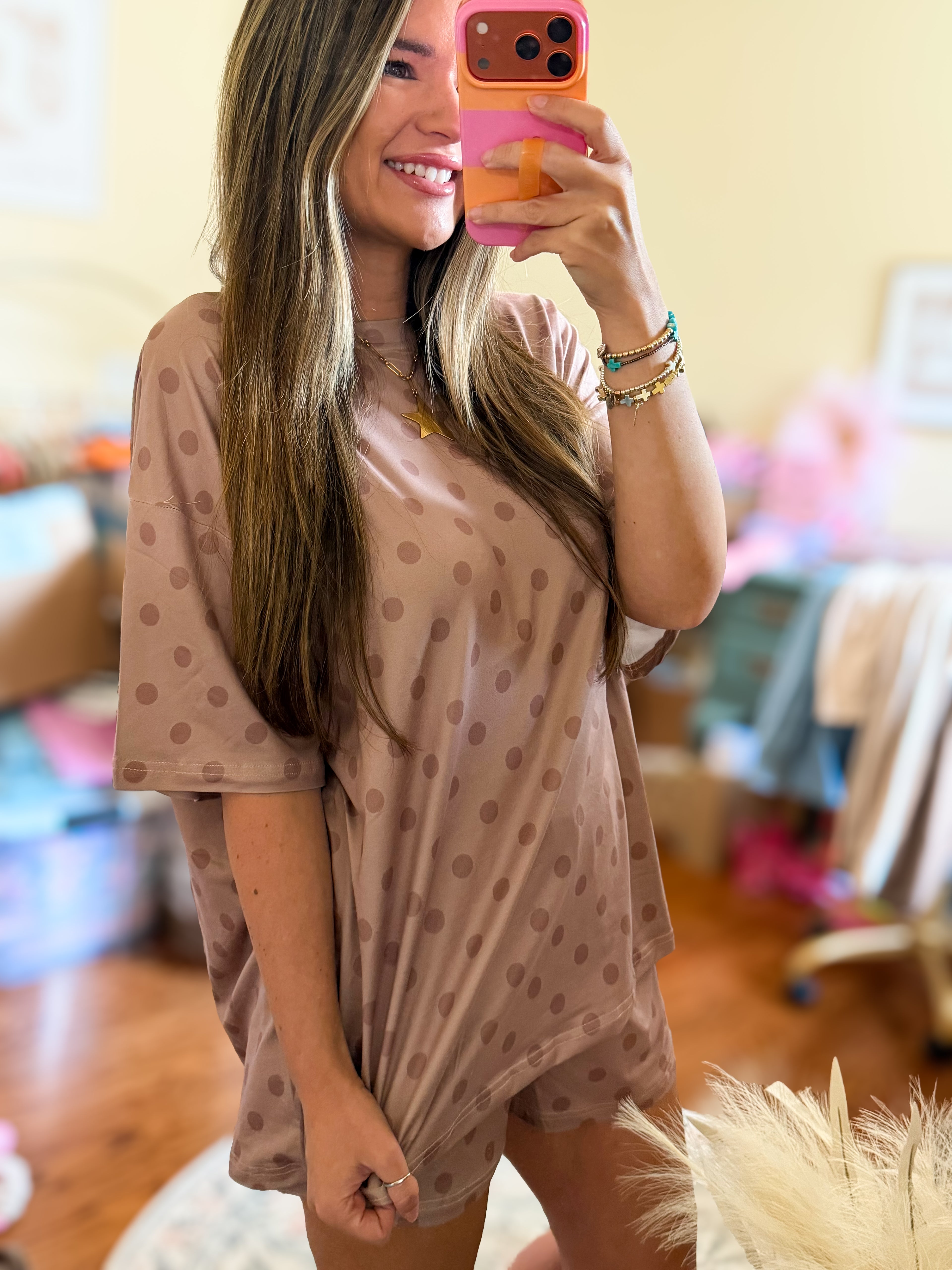 Birdie Butter Rum Polka Dot Boxer Set