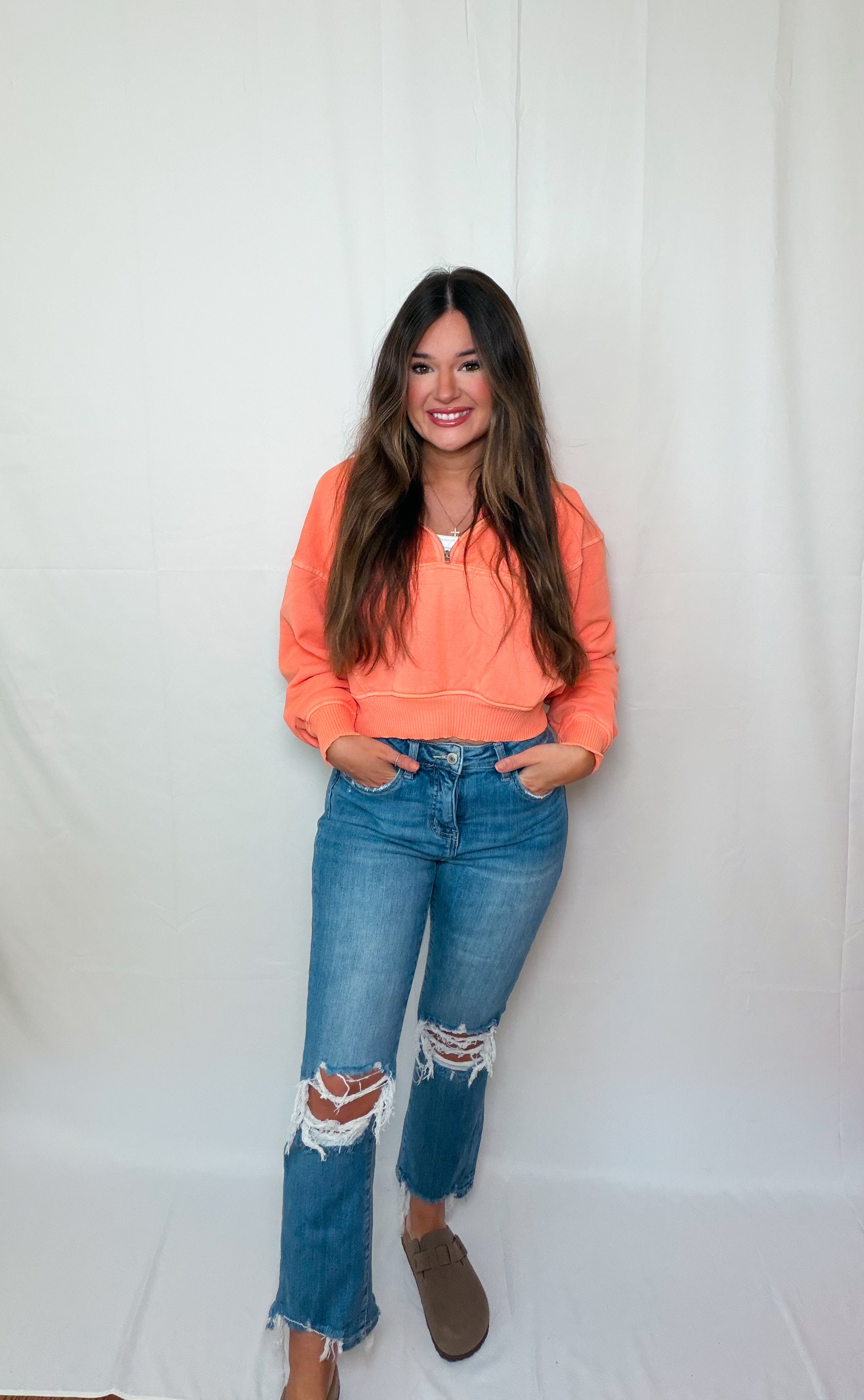 Peachy Keen Half Zip Hooded Pullover