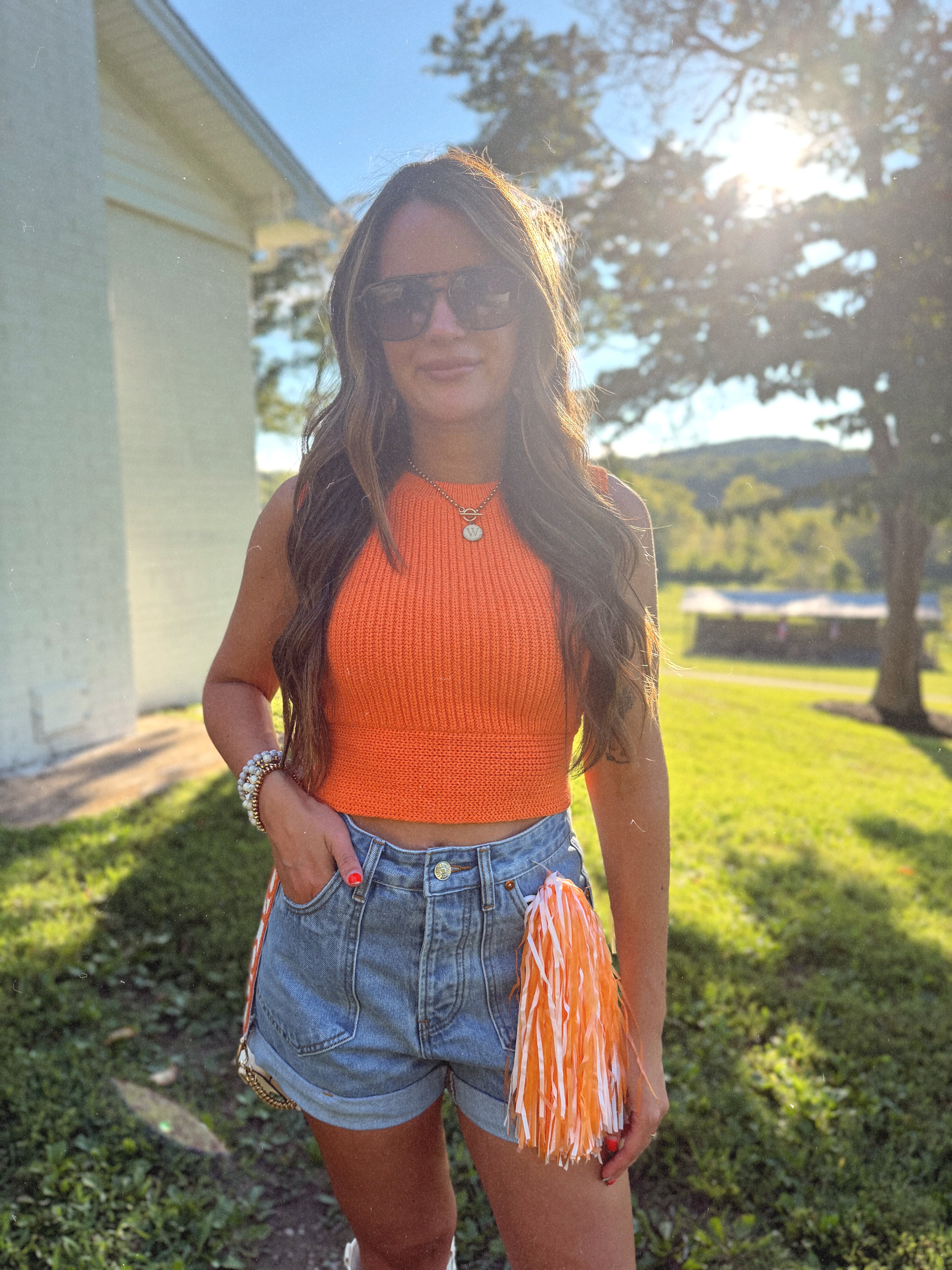 Big Orange Bow Back Sweater Top