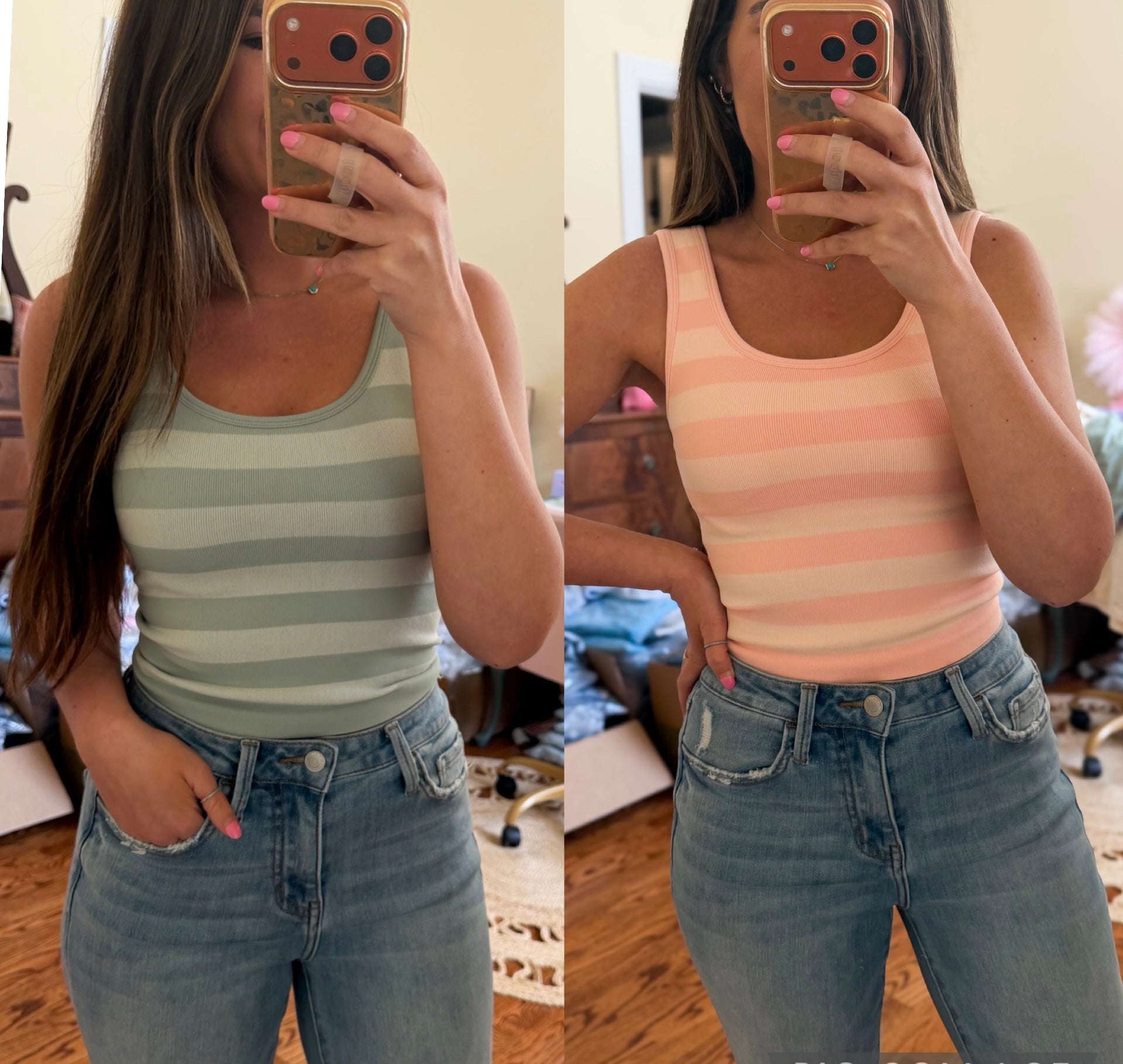 High Noon Striped Padded Tank Top