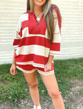 RUST FRENCH TERRY STRIPED TOP & SHORTS SET