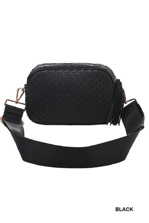 Black Woven Cross Body Purse