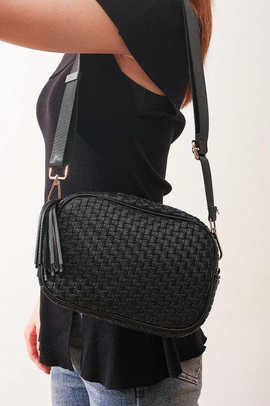 Black Woven Cross Body Purse